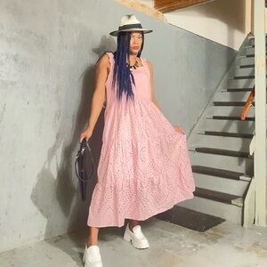 Pretty in pink eyelet long summer womens 2x dress